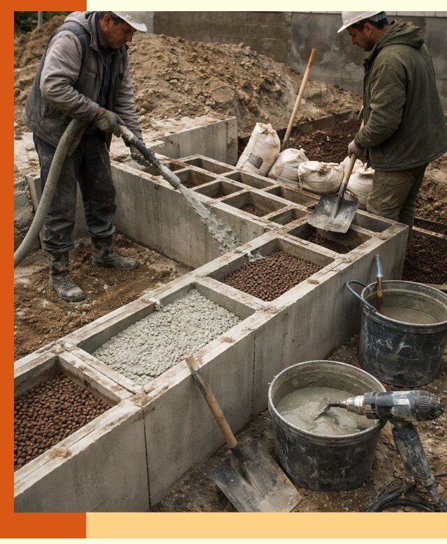 Заполнение полостей фундамента в Братске герметичным утеплением и повышением прочности